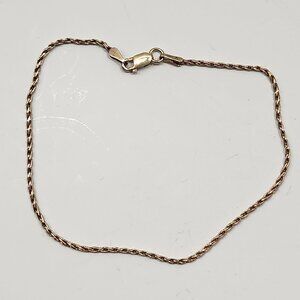 Vintage 90s 14K Solid Gold Wheat Chain Bracelet 8" 1mm Diameter